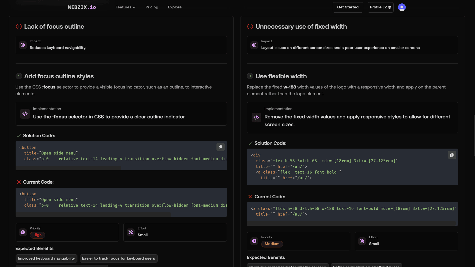 Page dashboard
